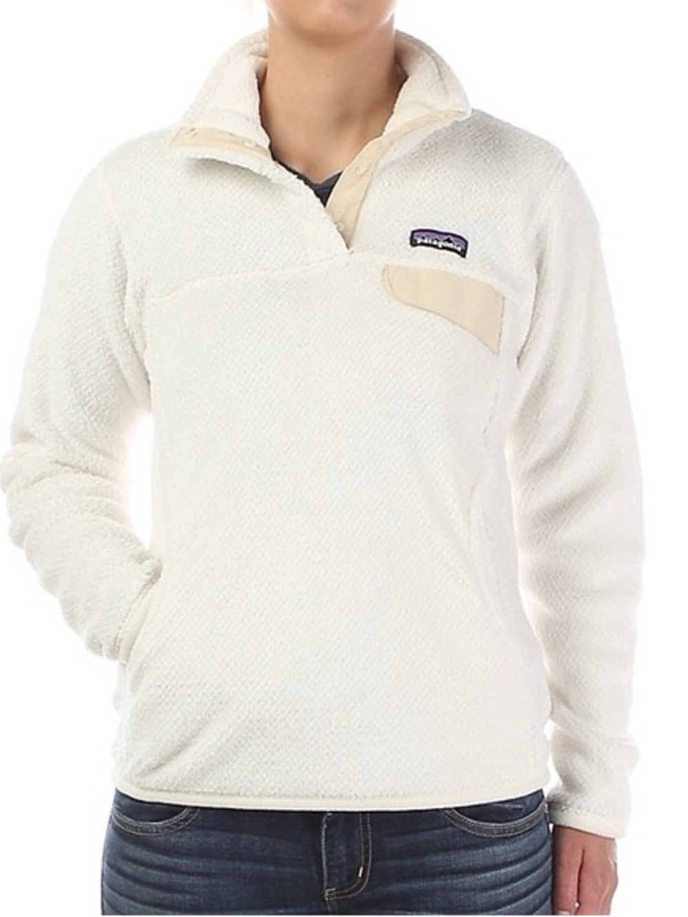 Patagonia Synchilla Women’s Cream Snap-Front Fleece Pullover Medium Hiking Med